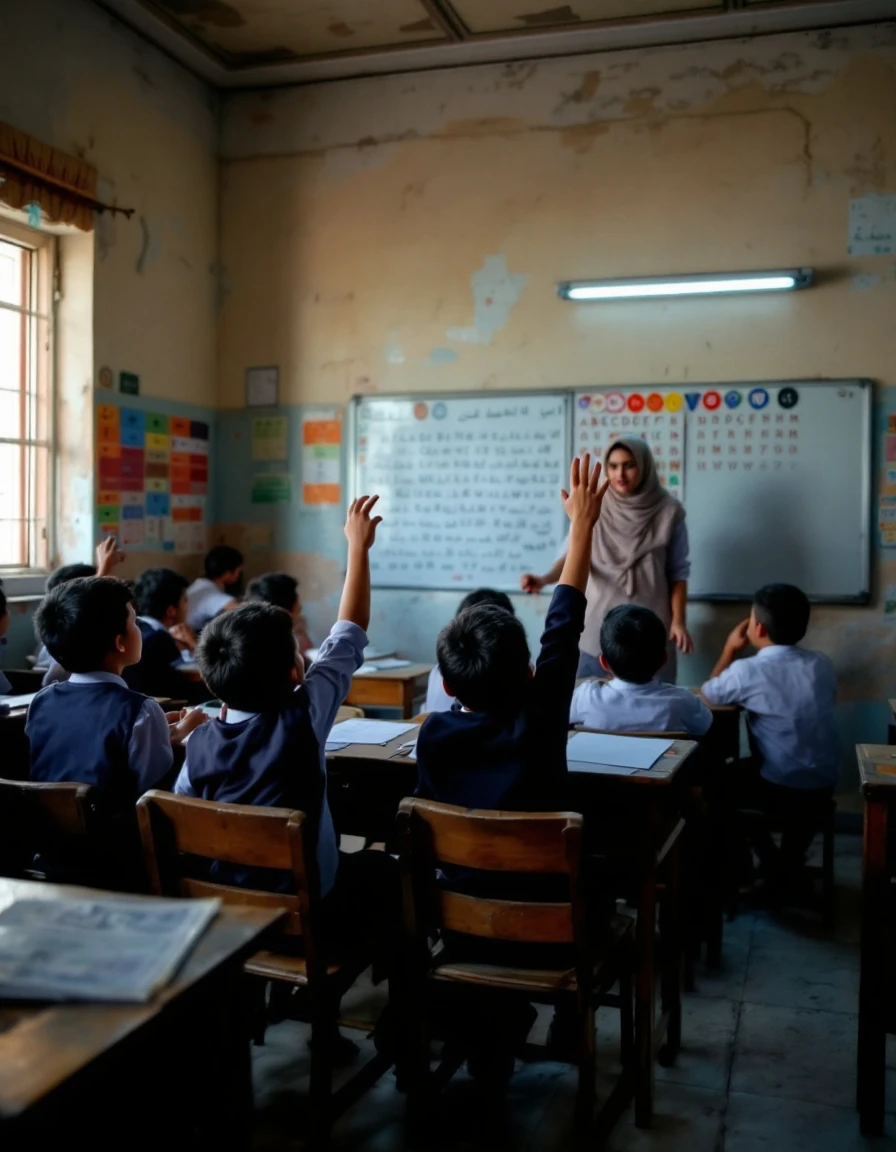 Iraqi classroom with students