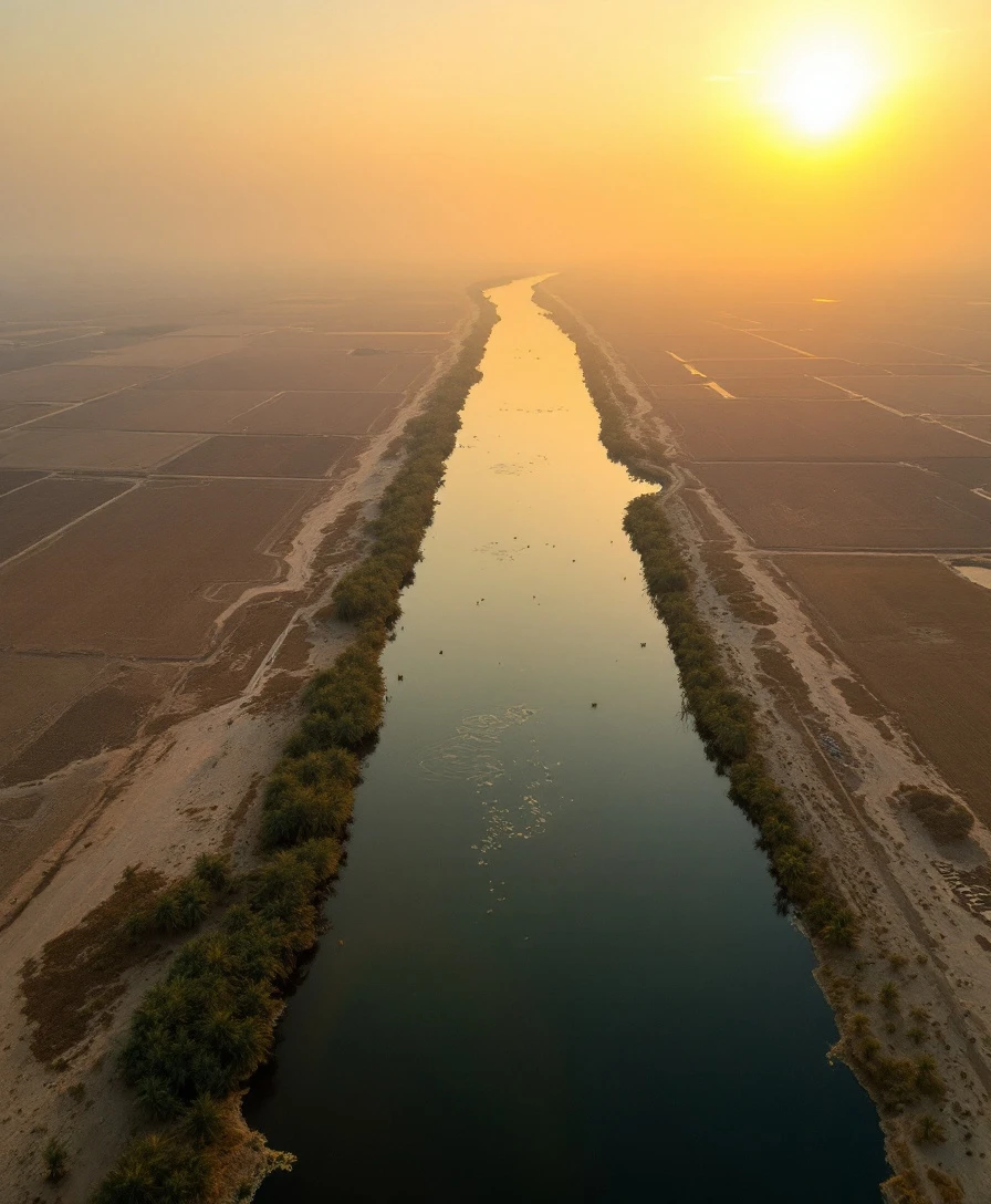 Iraqi river valley at golden hour
